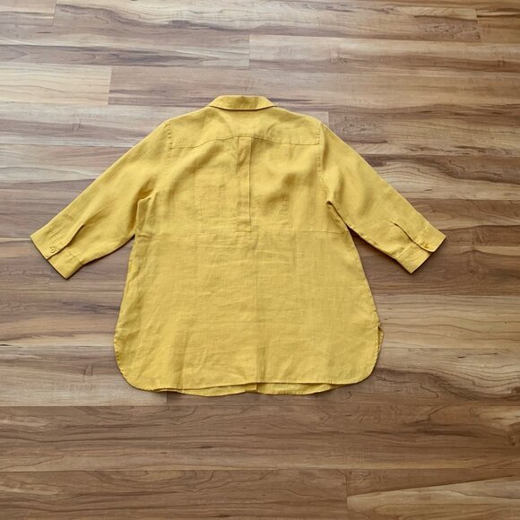 Chico’s 100% Linen 1/4 Button Front Tunic Shirt Top Yellow Size 12 Popover - Picture 6 of 11
